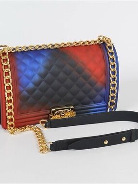 Quilted Gradient Chain Shoulder Bag - Red & Blue